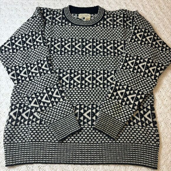 Paul Stuart Men's M Hand-Knitted Pullover‎ Sweater Black & White 100% Wool VTG - Picture 1 of 12